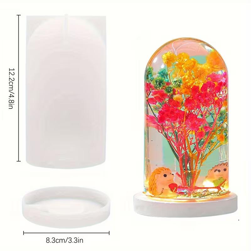 

2pc Large Spherical Cylinder Silicone Resin Mold with Base for Flower Preservation,Suitable for Night Lights,Desktop Decorations