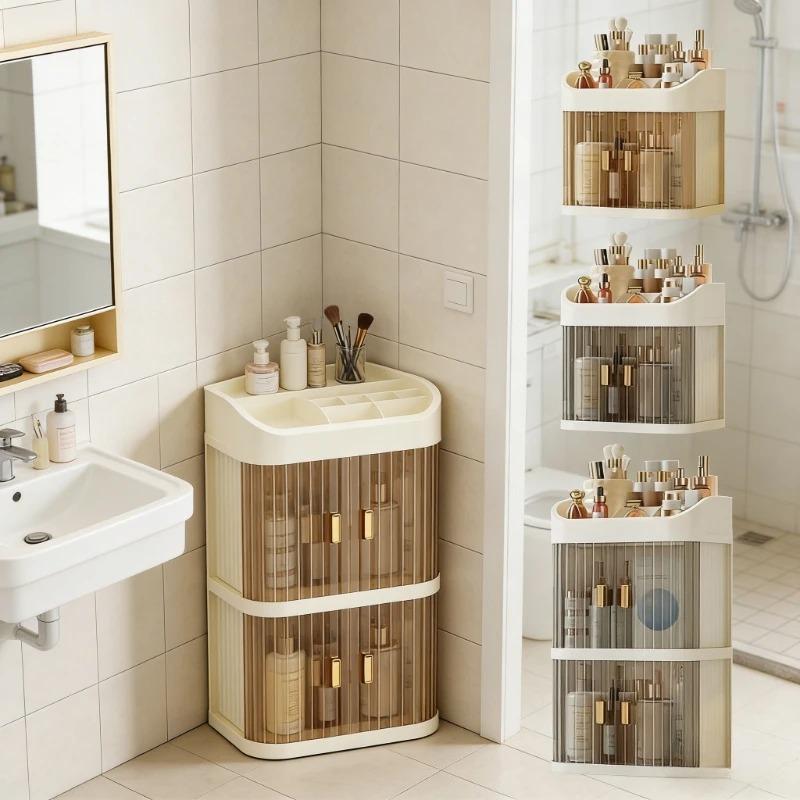 Space-Saving Corner Makeup Organizer with Drawers, Large Capacity Cosmetic Storage Box for Skincare, Makeup & Beauty Tools