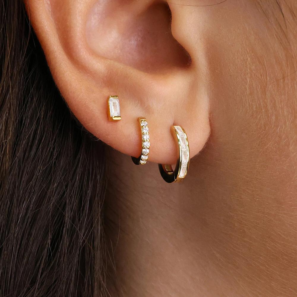 Set di 3 orecchini a cerchio Huggies Semplici Rotondi per Donna Cerchio Quadrato Piccolo in Acciaio Inossidabile Minimalismo Piercing per Orecchio Gioielli