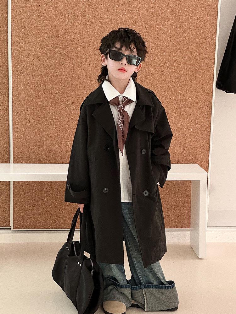 Boys' Mid-Length British Style Trench Coat - Spring/Autumn 2025 Fashion