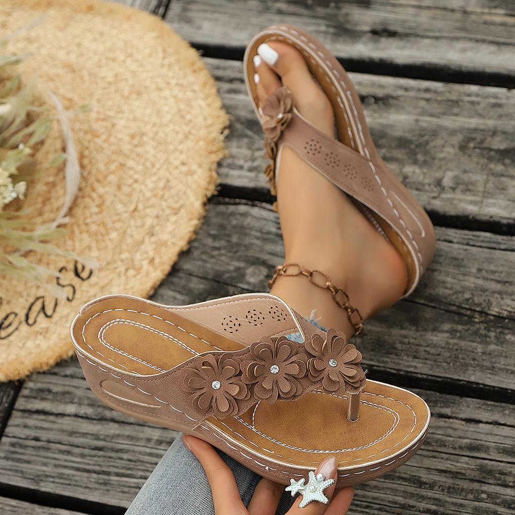 Large-Size Wedge Floral Thong Slippers – Summer New Fashionable Toe-Post Slide Casual Sandals for Women
