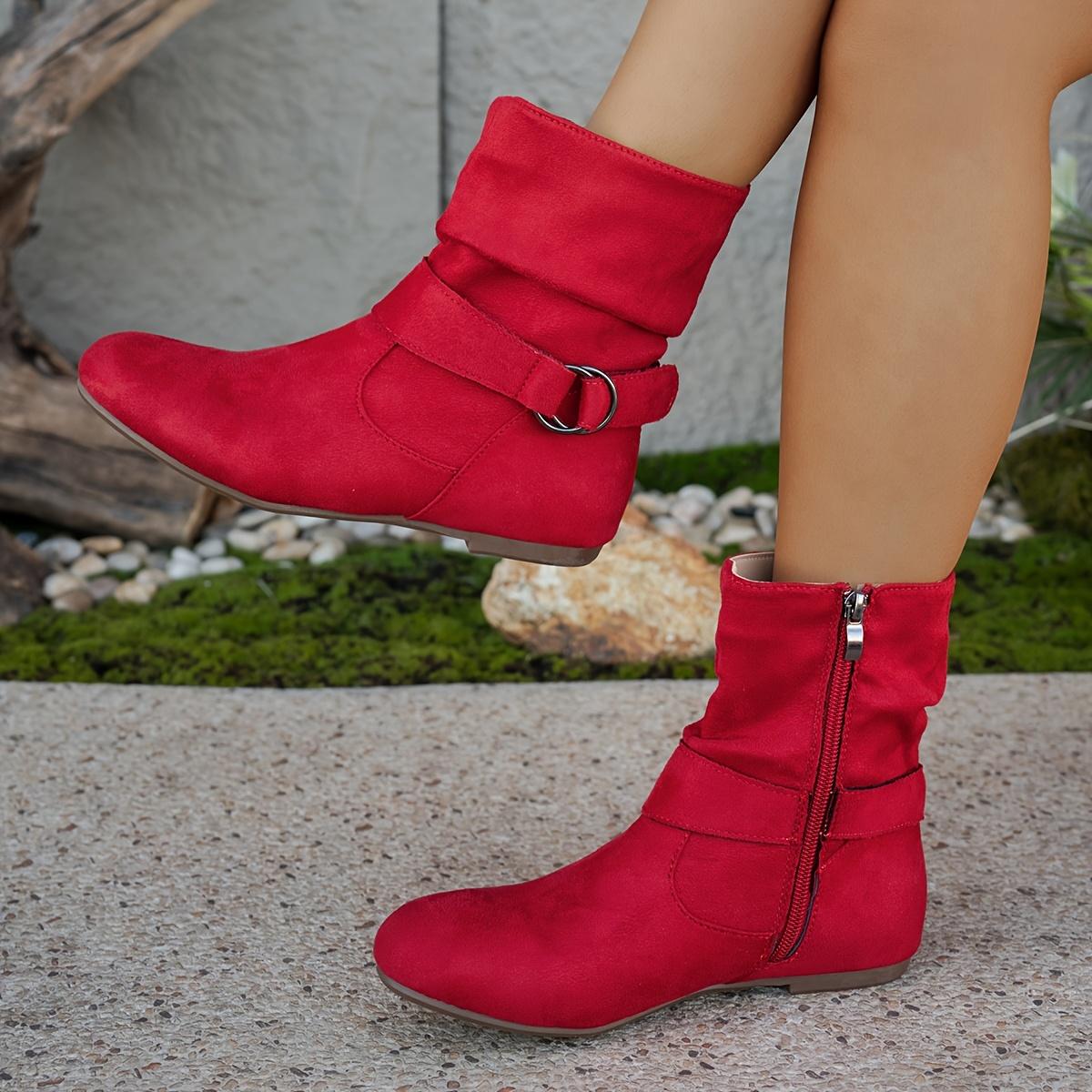 

Men Women Plus Size Boots RoundToe Fashionable New PlusSize Suede Flat Bottomed Belt Buckle Round Toe Short High Quality Material for Durability 35