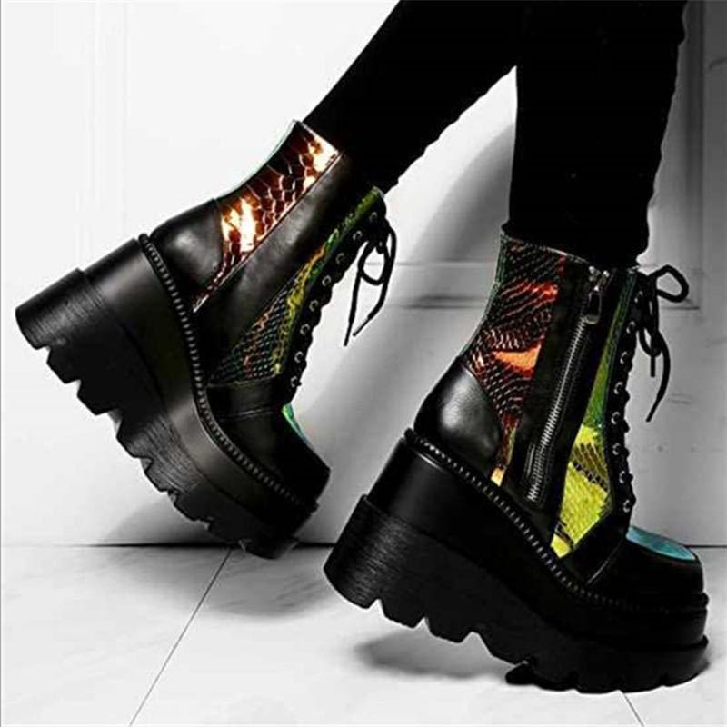 Ladies Platform Boots Designer Goth Cool Motorcyle Women Boots Punk Street Zipper Black Ladies Shoes Cowboy Boots for Women Comfortable Soft Sole Non