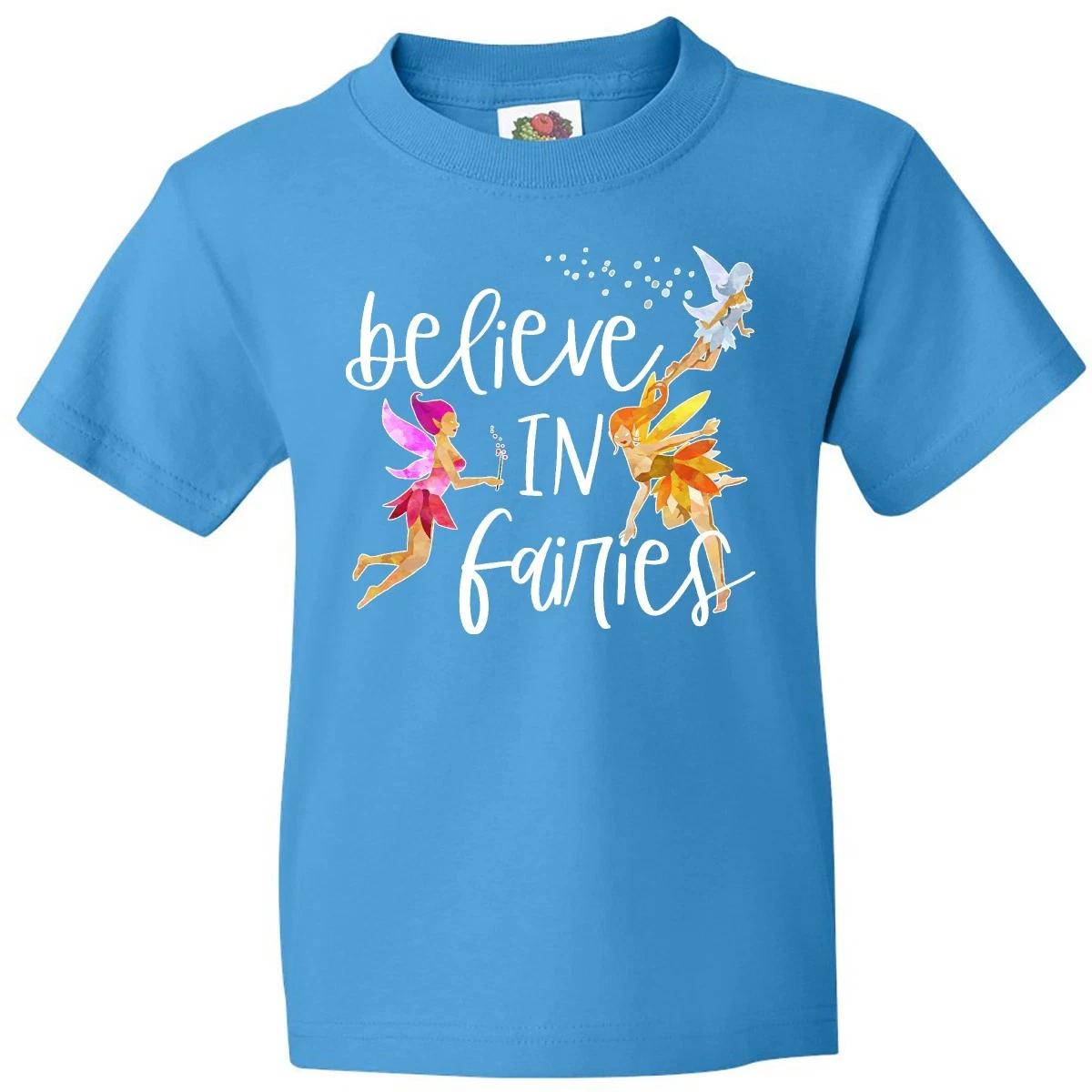 Inktastic Believe In Fairies Youth kids boys T-Shirt Pink Orange White Belief Wings Fun Jc 140