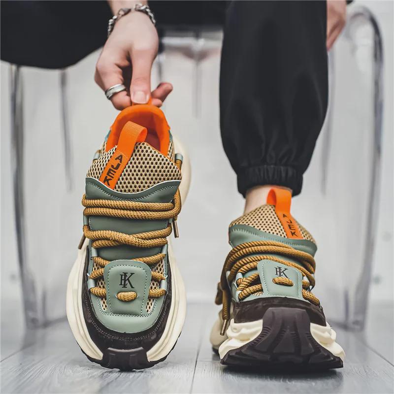 Xuheng Men's Summer Mesh Sneakers: Breathable, Thick Sole, Height-Enhancing, Non-Slip, Stylish for Leisure and Running