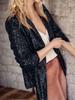 New Commute Style Solid Color Open-Front Blazer Collar Long Sleeve Casual Shiny Sequins Blazer Jacket for Women