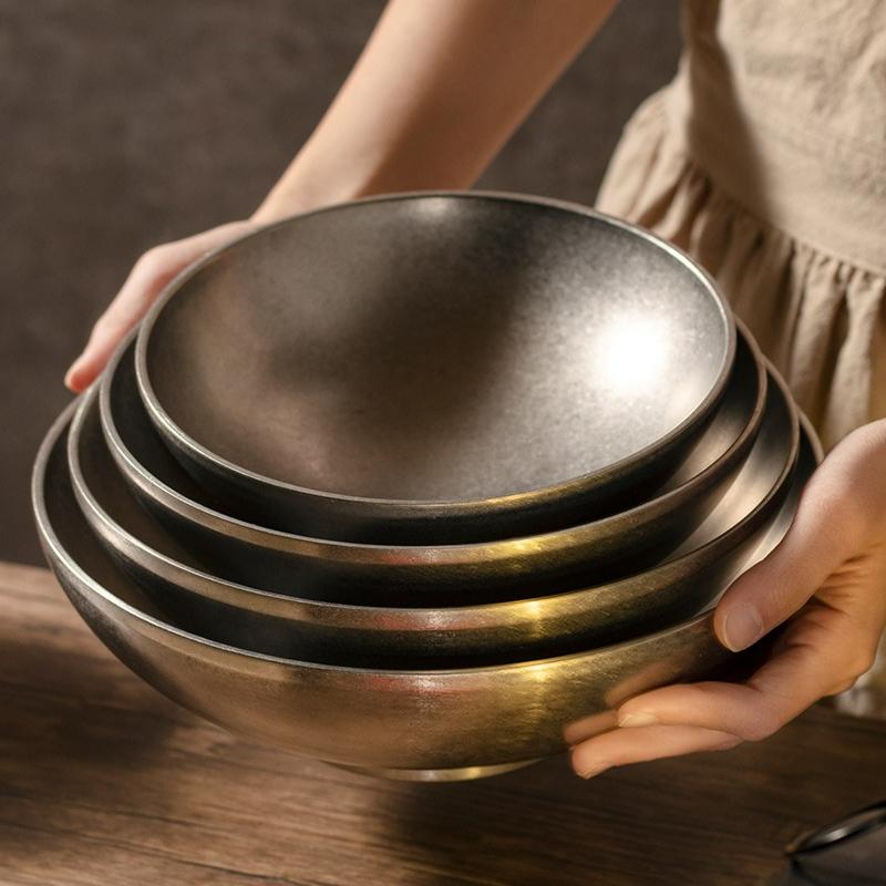 18-24cm Vintage Stainless Steel Ramen Bowl Snowflake Gray Tableware Rice Bowls Restaurant Household Kitchen Soup Bowl New
