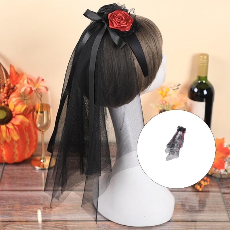 Elegant Black Bows Veil Headpiece For Halloween Parties Costume Accessories Cosplays Headbands Fashion Hair Clip