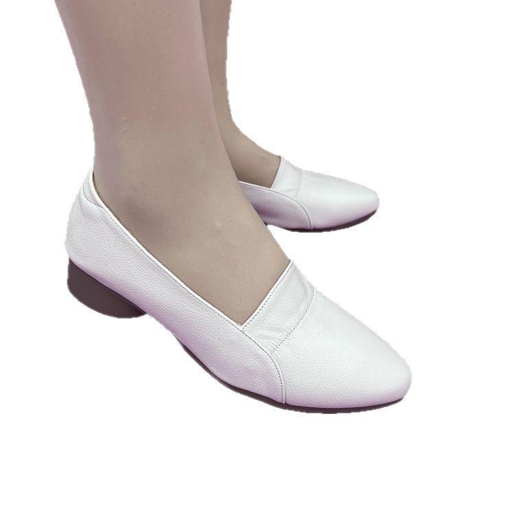 Spisse Doudou-sko damesko vår 2025 nye allsidige franske grunne munn skinnsko myk såle mykt skinn morssko