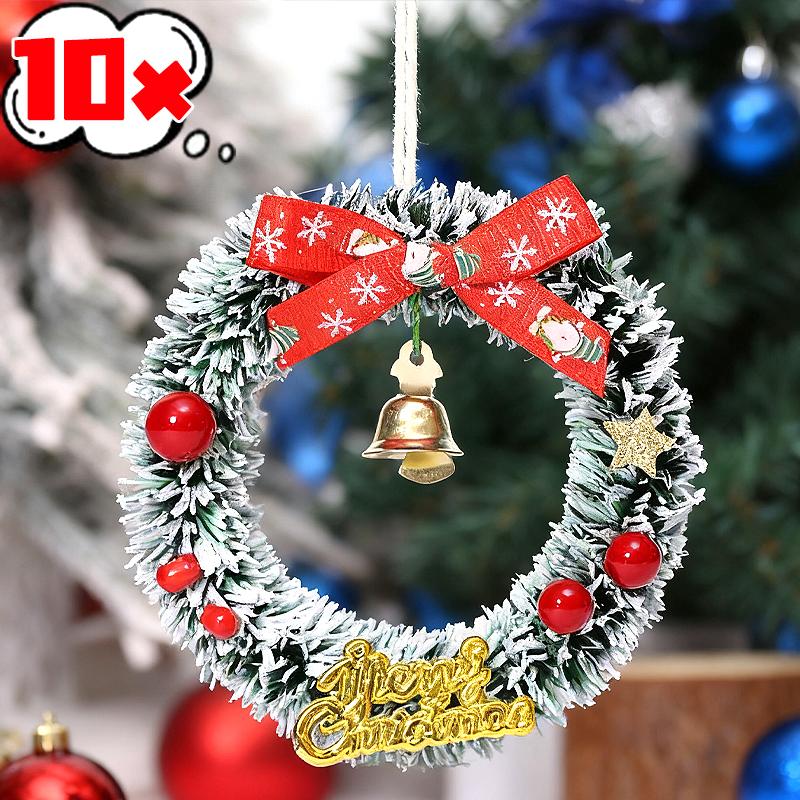 Mini Christmas Wreath Green Vine Ring Pine Cone Snowflake Decoration Red Berries Pendant Christmas Dollhouse Door Decoration