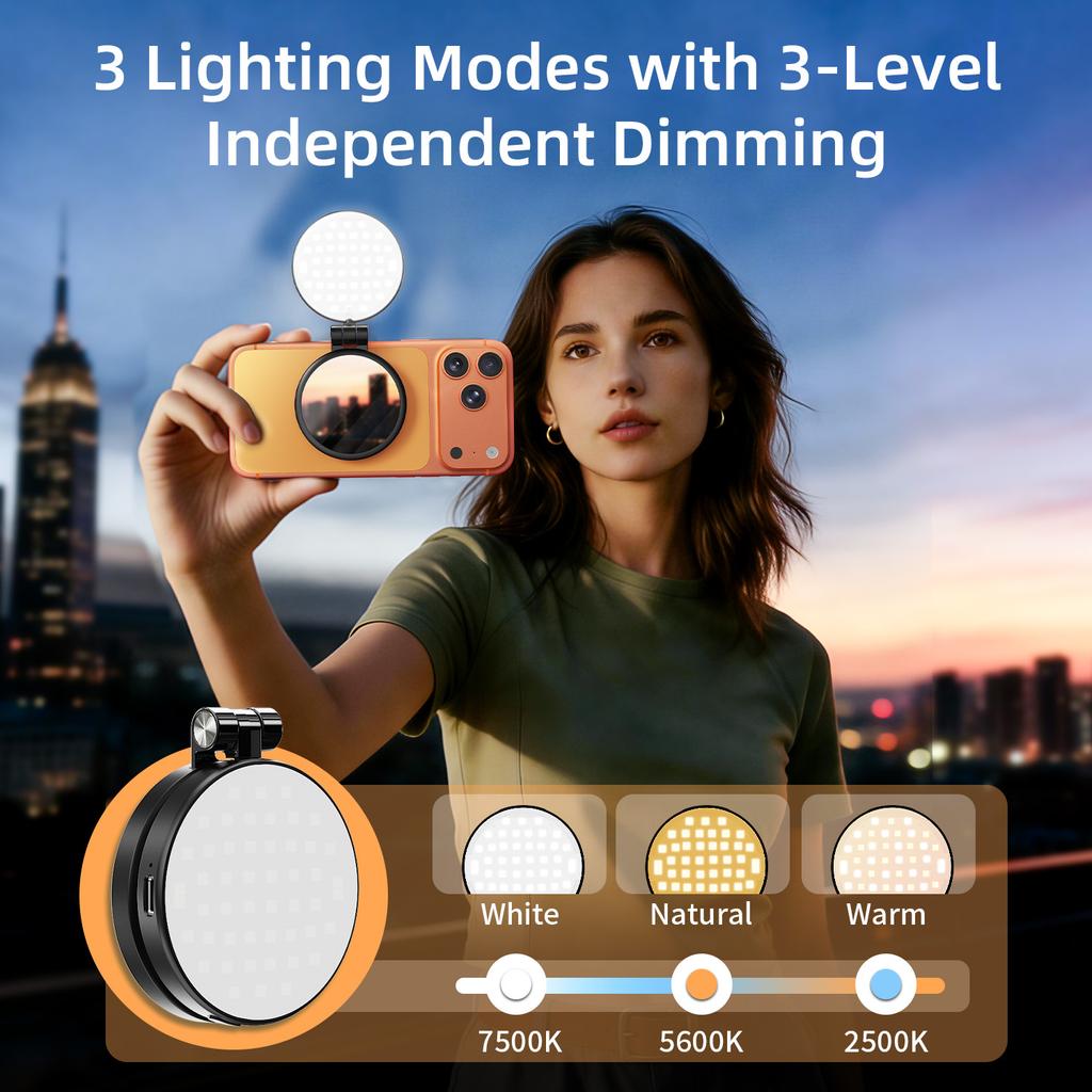 3 in 1 Magnetic Selfie Ring Light with Mirror LED Foldable Fill Light 360° Adjustable For iphone 17 16 Mobile Phone Photography
