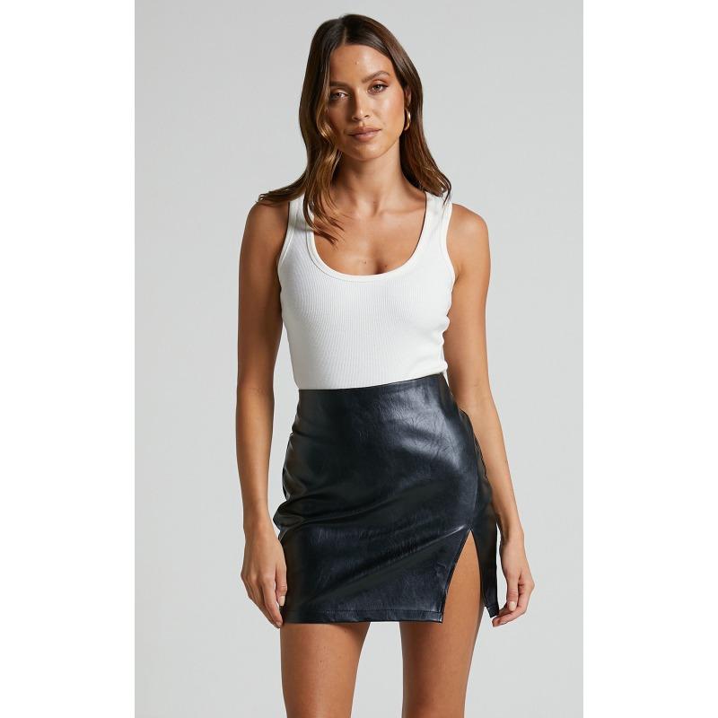 Damen High Waist Reißverschluss Hüftschlitz Rock