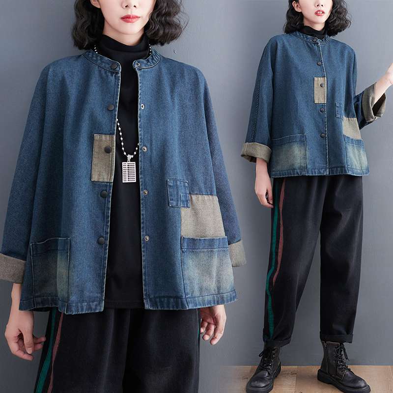 Denim Suit Jacket Women's Spring and Autumn Literary Retro Denim Top Loose Casual Jacket