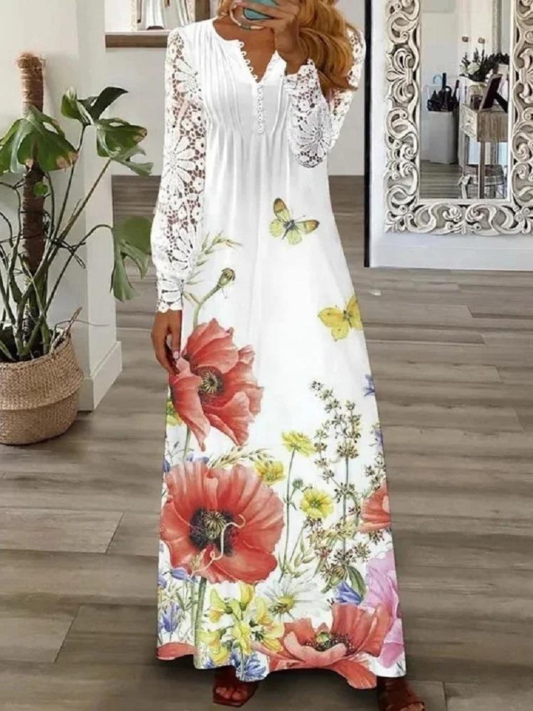 New Spring and Summer Women's Clothing, Fashionable European and American Lace Long Dress