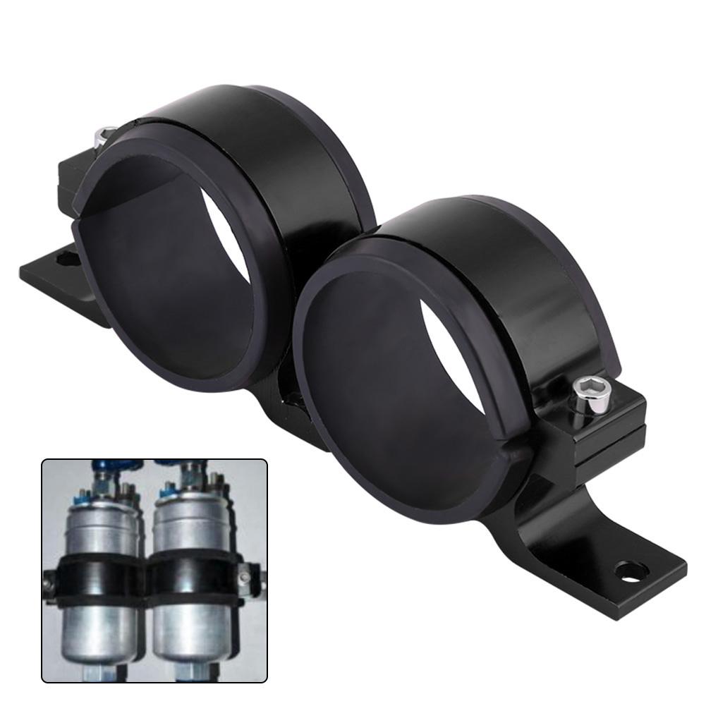 Aluminum Alloy 60mm Car Fuel Pump Mounting Bracket Dual Filter Clamp Cradle Black