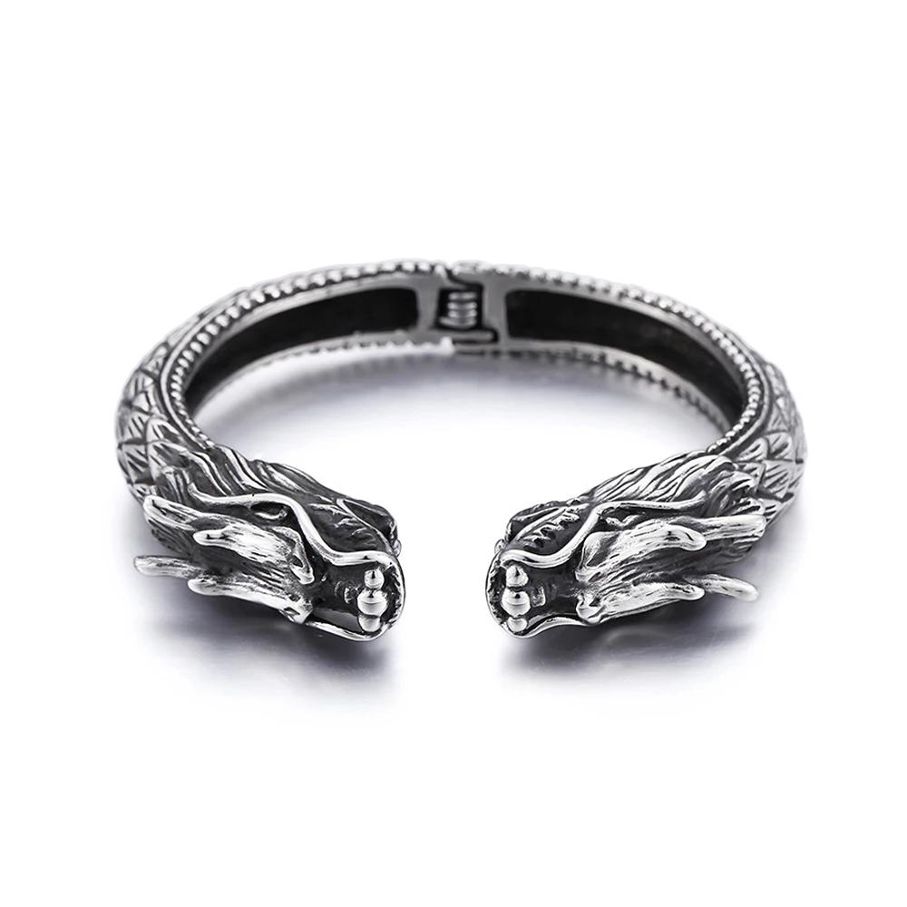 

Новый винтажный браслет с двумя головами дракона из нержавеющей стали 316L, панк-хип-хоп, байкерские украшения для мужчин