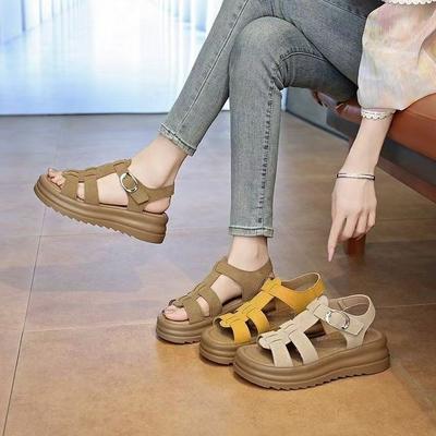 Thick-soled Roman Sandals Summer 2025 New Heightening Fashion Fairy Style Skirt Soft-soled Beach Shoes Women's Sandals
