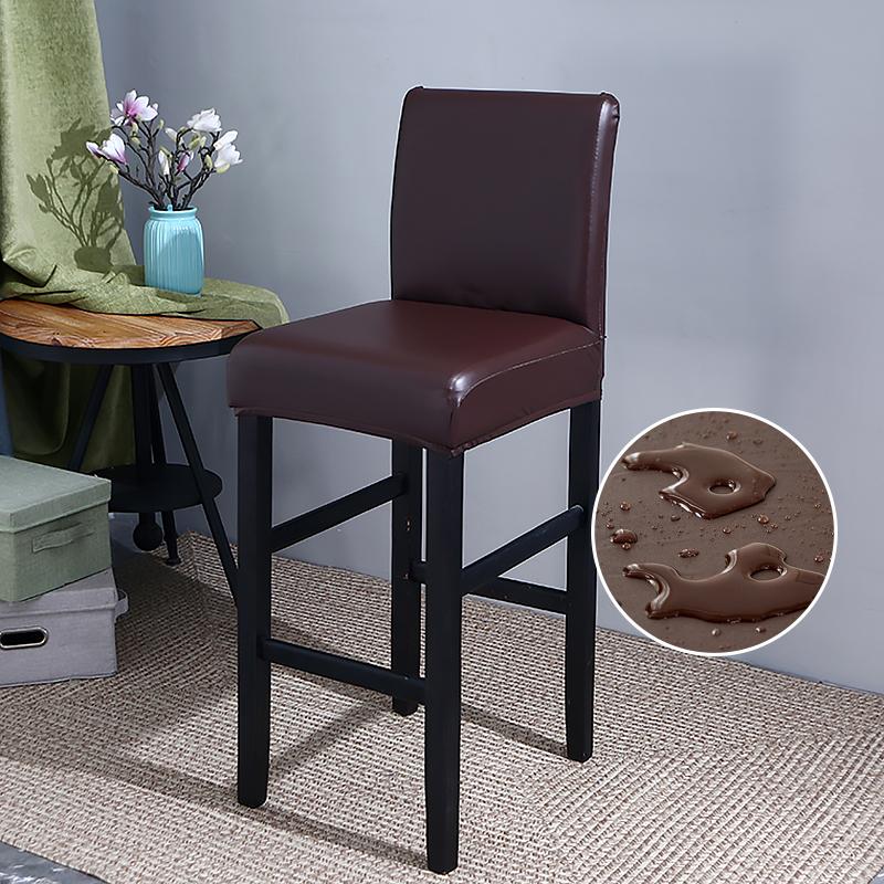 Waterproof Pu Bar Stool Chair Cover With Backs Dining Chair Slipcovers Removable Furniture High Chair Seat Cover Elastic Bottom