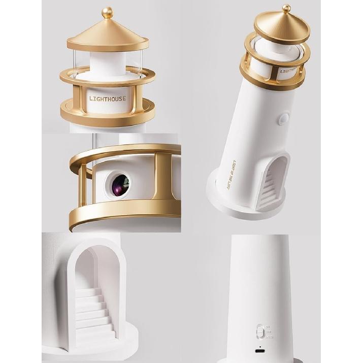 Lighthouse Moon Lamp Projector, LED Night Light with Remote Control, Lunar Projection, Adjustable Brightness, Timer, and Bluetooth Speaker for