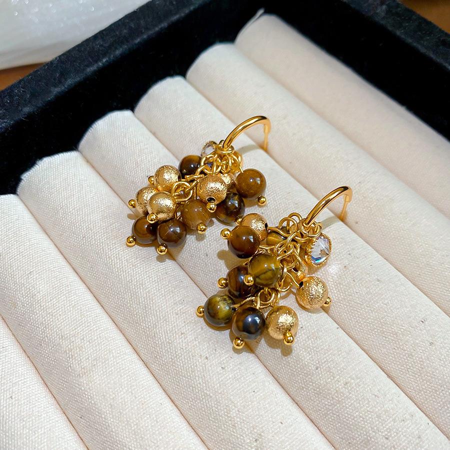 Silver Needle Maillard Irregular Oval Tiger's Eye Earrings Earrings Vintage Style Earrings Women