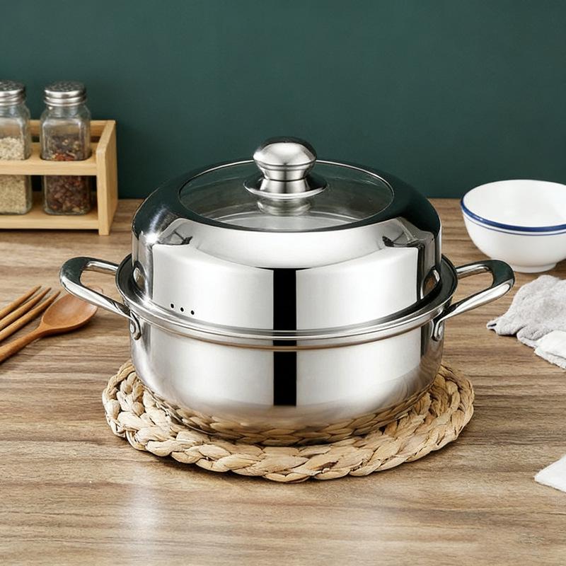 Dreischichtiger Suppen- und Dampfkochtopf aus Edelstahl mit verdicktem Boden