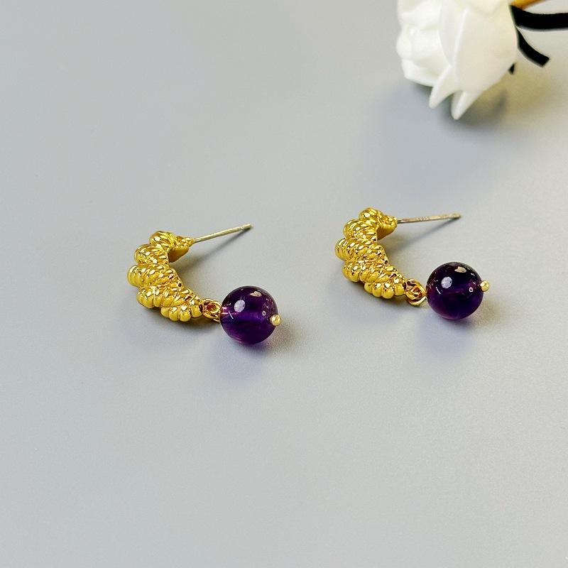

Advanced Sense, Round Temperament, Spiral Pattern Agate Stone Earrings, Fashionable And Simple Earrings. золотой