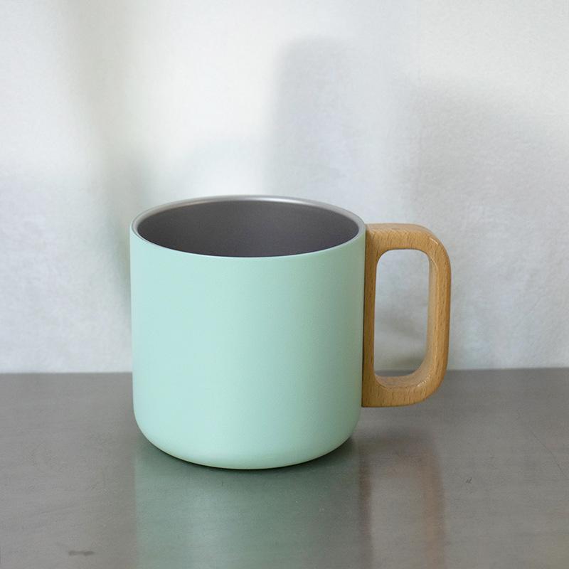 304 stainless steel mug, walnut handle coffee cup, double-layer camping cup, beech head handle teacup, anti-scalding cup