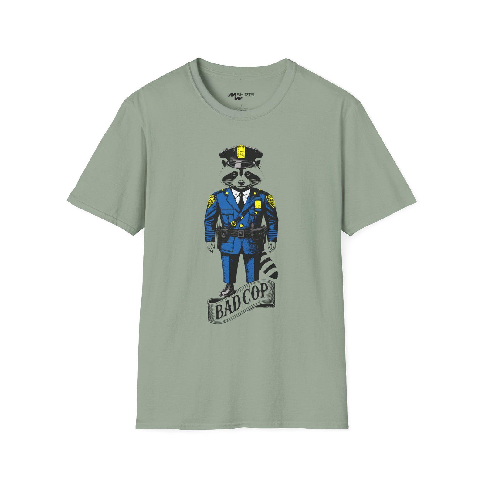 Vintage Raccoon in Police Uniform T-Shirt - Bad Cop Ribbon Design/ Unisex Softstyle T-Shirt L