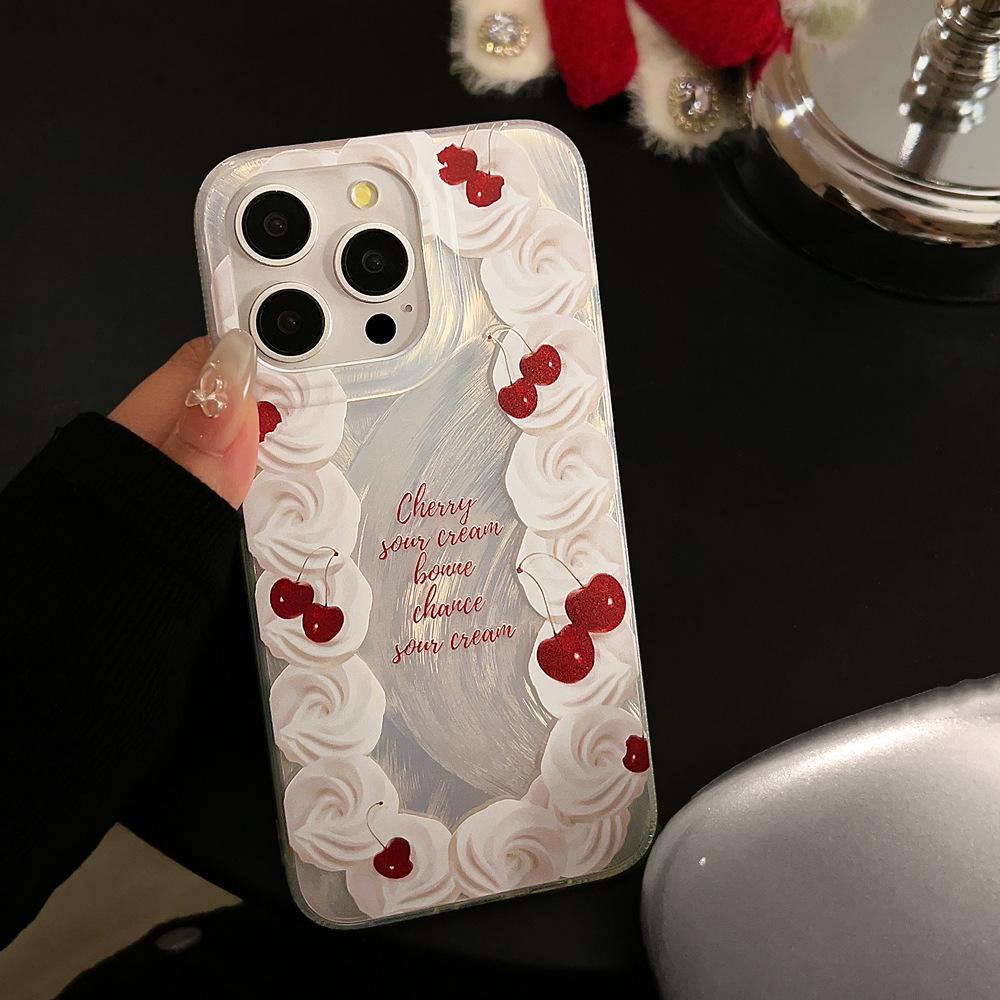 Art Cream Cherry Case for iPhone 17 iPhone 17 Pro Max
