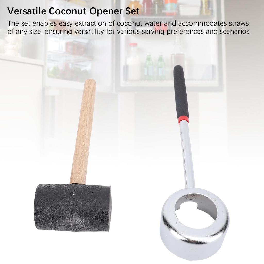 Coconut Opener Tool Set with Hammer Stainless Steel Food Grade Coconut Breaker Kit with Wooden Handle for Shop