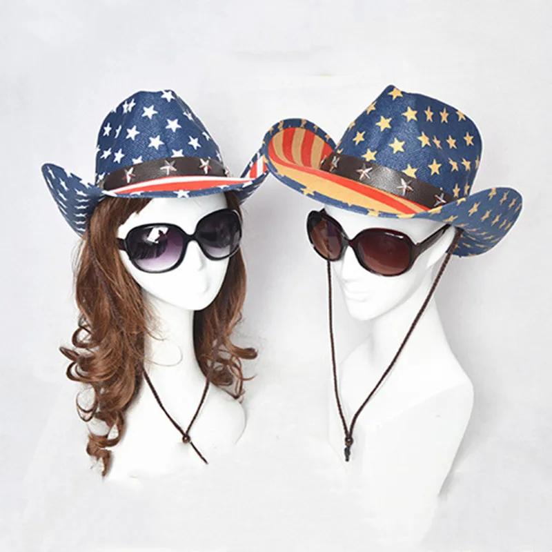 Summer Classic American Flag Cowboy Hats For Men Wide Brim Usa Cowgirl Chapeau Homme Cap Usa Flag Straw Cowboy Hat Dropshipping