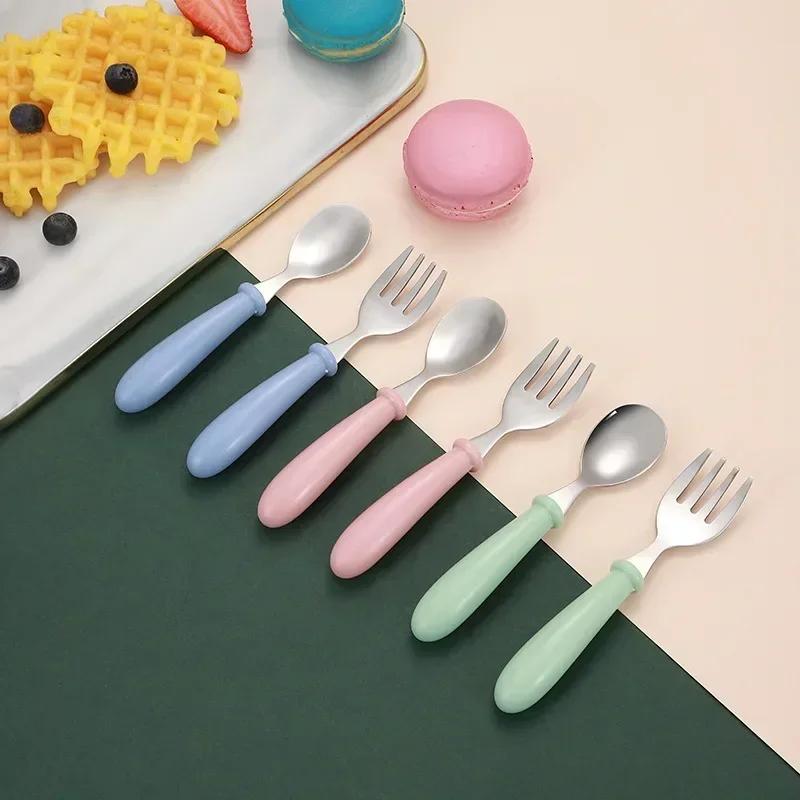 Baby Gadgets Tableware Set Children Utensil Stainless Steel Toddler Dinnerware Cutlery Cartoon Infant Food Feeding Spoon Fork