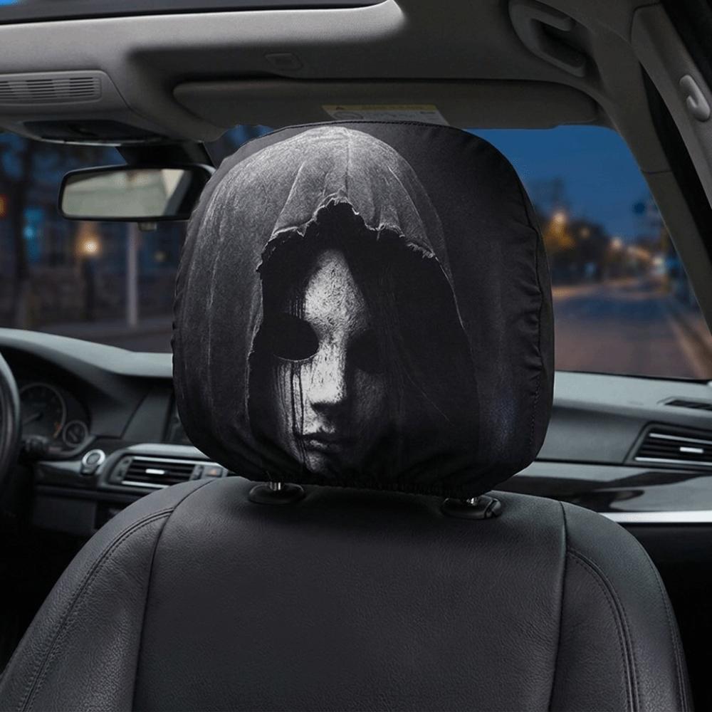 Scary Face Print Seat Headrest Protectors Auto Interior Decoration Cover Gift for Car Lover