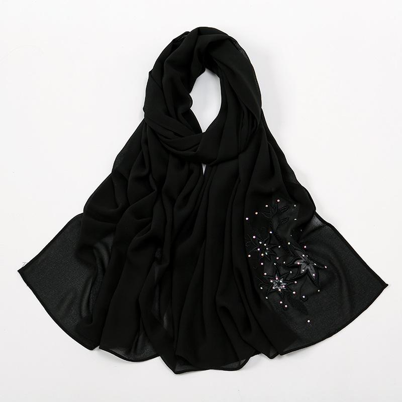

Malaysia and Indonesia hot-selling new chiffon embroidery hot diamond solid color headscarf women, simple and versatile large size long towel 180*70cm