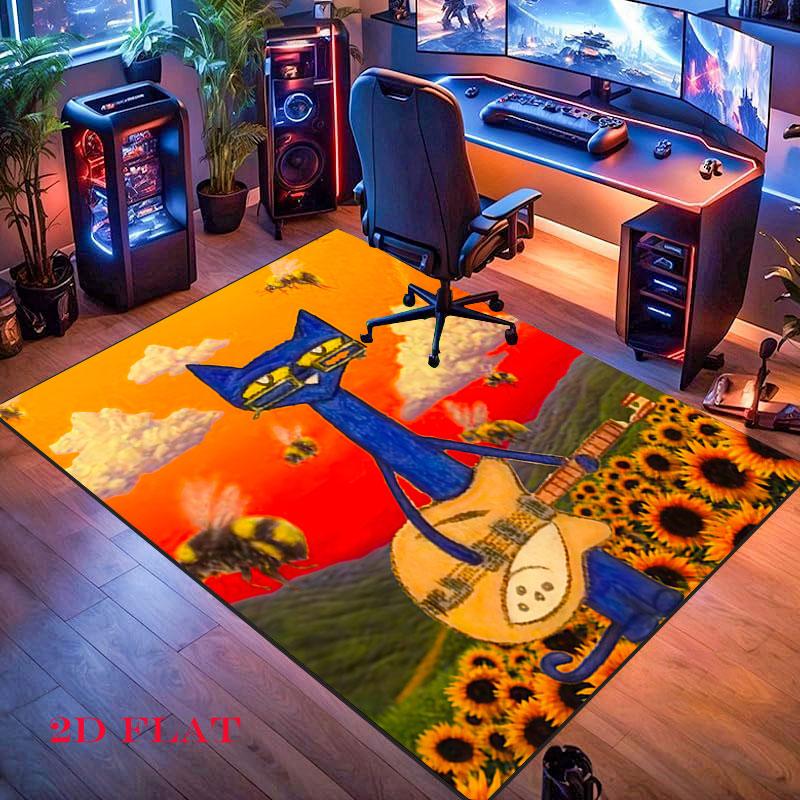 Pete Cat Magic Carpet Rug for Living Room Bedroom Home Sofa Decoration,Kids play Nonslip Floor Mat