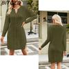 BITCED Autumn/Winter Twisted-Knit Mid-Length Knitted Dress Solid-Colour Slit-Hem Loose-Fit Pullover Women's Wool Dress