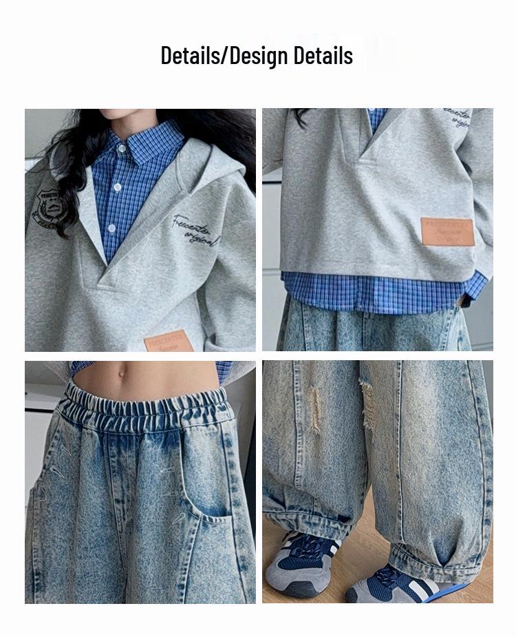 Girls' Trendy Autumn Sweatshirt & Jeans Set: 2025 Two-Piece Fashion