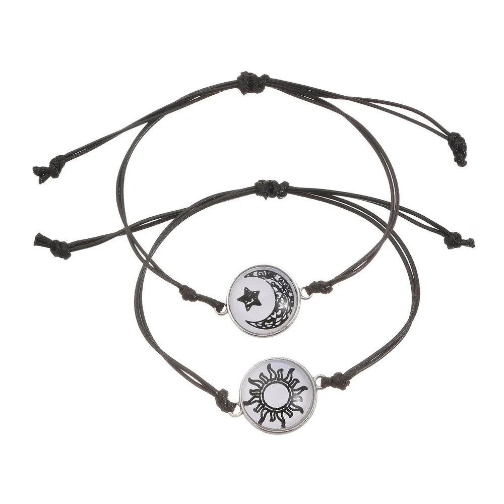 2 Pezzi/Set Braccialetti per Coppie per Donna Amante Luminosi Sole Luna Cordino Fascino Amicizia Fidanzata Festa Gioielli Regalo