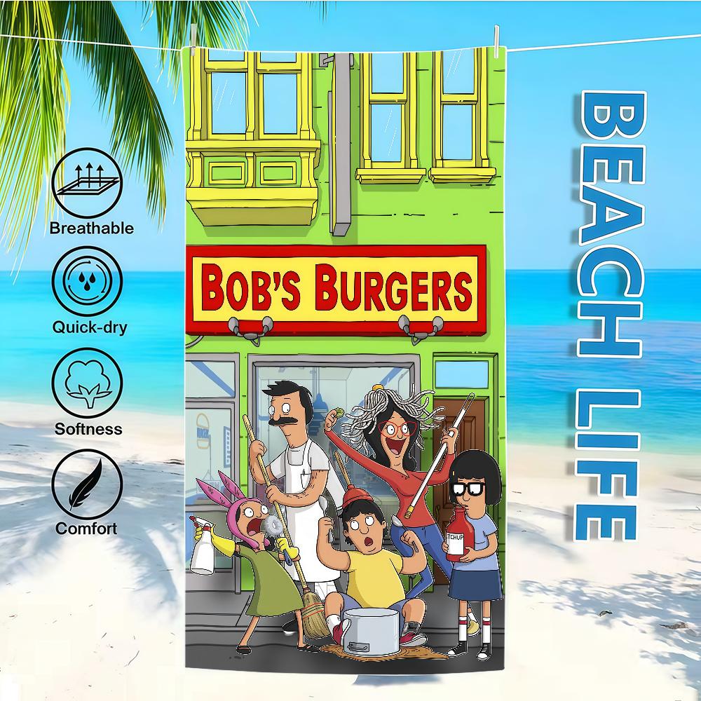 Cartoon B-BobsS B-BurgersS Towel Textile Bathrobe Beach Quick-Drying Lightweight Portable Camping Swim Pool Travel