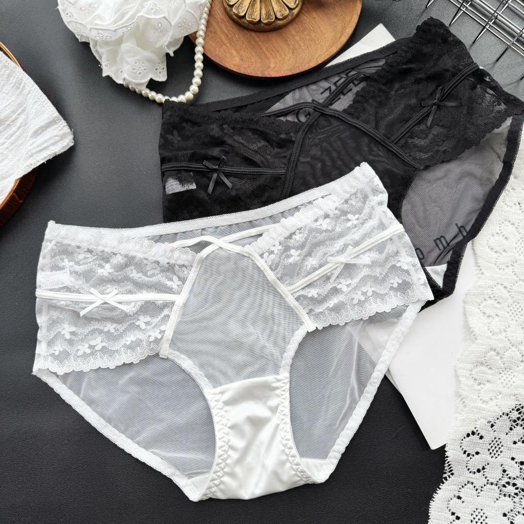 Ladies Summer Sexy Lovely Lace Mesh Gauze Medium Low Waist Briefs