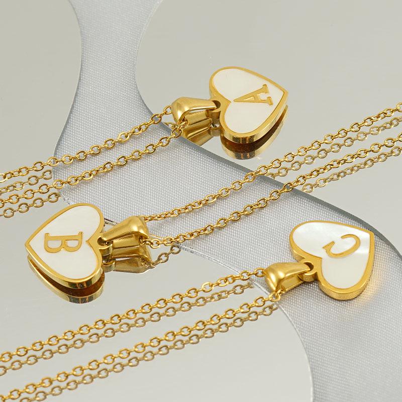 Personalized Heart Letter Necklace: Stainless Steel & Natural Shell Clavicle Chain