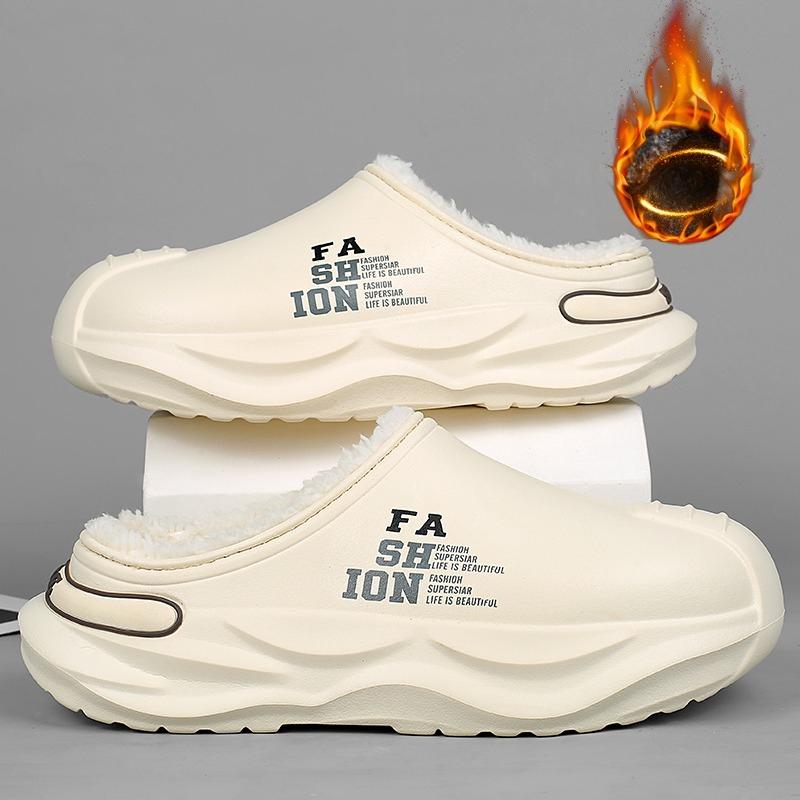 Men's Shoes Winter Warm Shoes Plush Lining Indoor Cotton Slippers Concise Platform Outdoor Kitchen Shoes House Waterproof Slippers