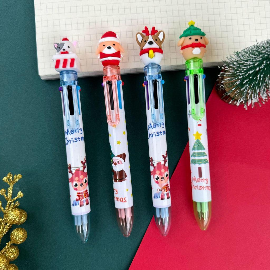 Christmas 6-Color Santa Claus Ballpoint Pen: Multi-Color Push-Button Journaling Pen for Students