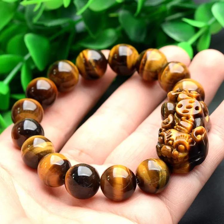 Natural Yellow Tiger Eye Stone Quartz Crystals Bracelets Protection Good Luck Mental Clarity 12mm Beads Men Women Wristband Jewelry Accessories
