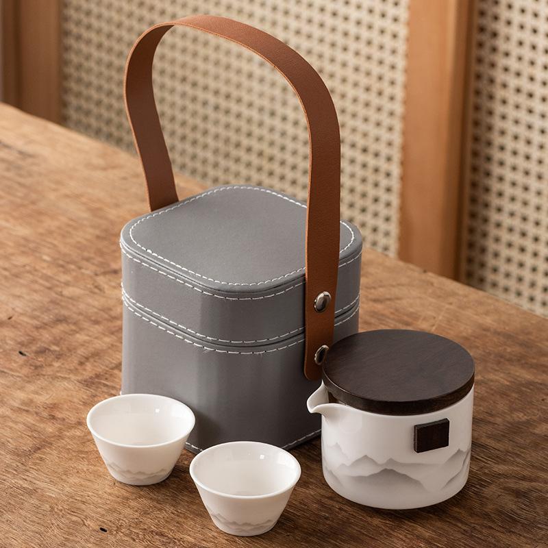 Guochao Travel Tea Set Portable Chinese Style Ink Painting Suet Jade White Porcelain Business Gifts Kuaike Cup