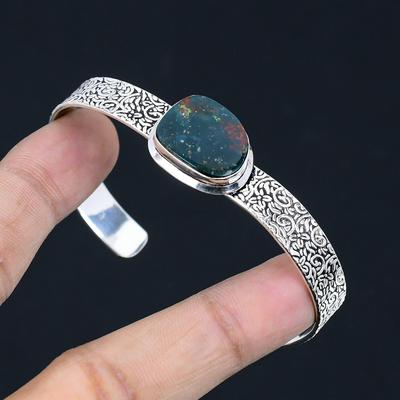 Natural Bloodstone Gemstone Bangle Adjustable 925 Sterling Silver Indian Jewelry