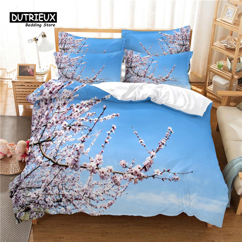 Beautiful Flower Bedding Set, 3Pc Flower Duvet Cover Set, Soft Comfortable Breathable Duvet Cover, For Bedroom Guest Room Decor