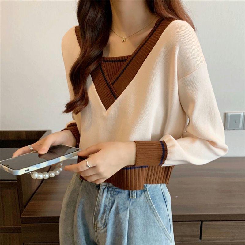 Elegant Knitted V Neck Pullover Sweater Women's Autumn and Winter Fashion Loose Outer Bottoming Shirt 2025 New Casual Simple Short Tops Clothing