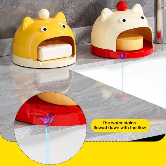 Soap Dish Cartoon Animal Design Soap Holder Drain Rack No Drill Wall Mount Bathroom Organizer Accessible Soap Container