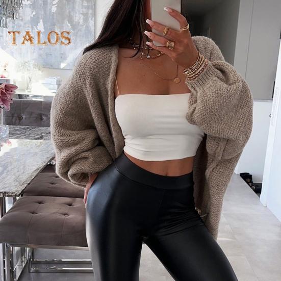 Cardigan feminino lanterna manga longa cor sólida oversized malha cardigan frente aberta leve suéter outwear